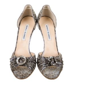 MANOLO BLAHNIK Animal Print Glitter Accents Sandals Size: 8.5 | IT 38.5